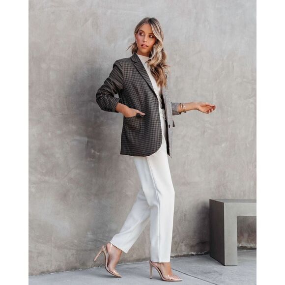 ✨GEMINI MIXED PLAID POCKETED BLAZER - BROWN✨ - Picture 5 of 7